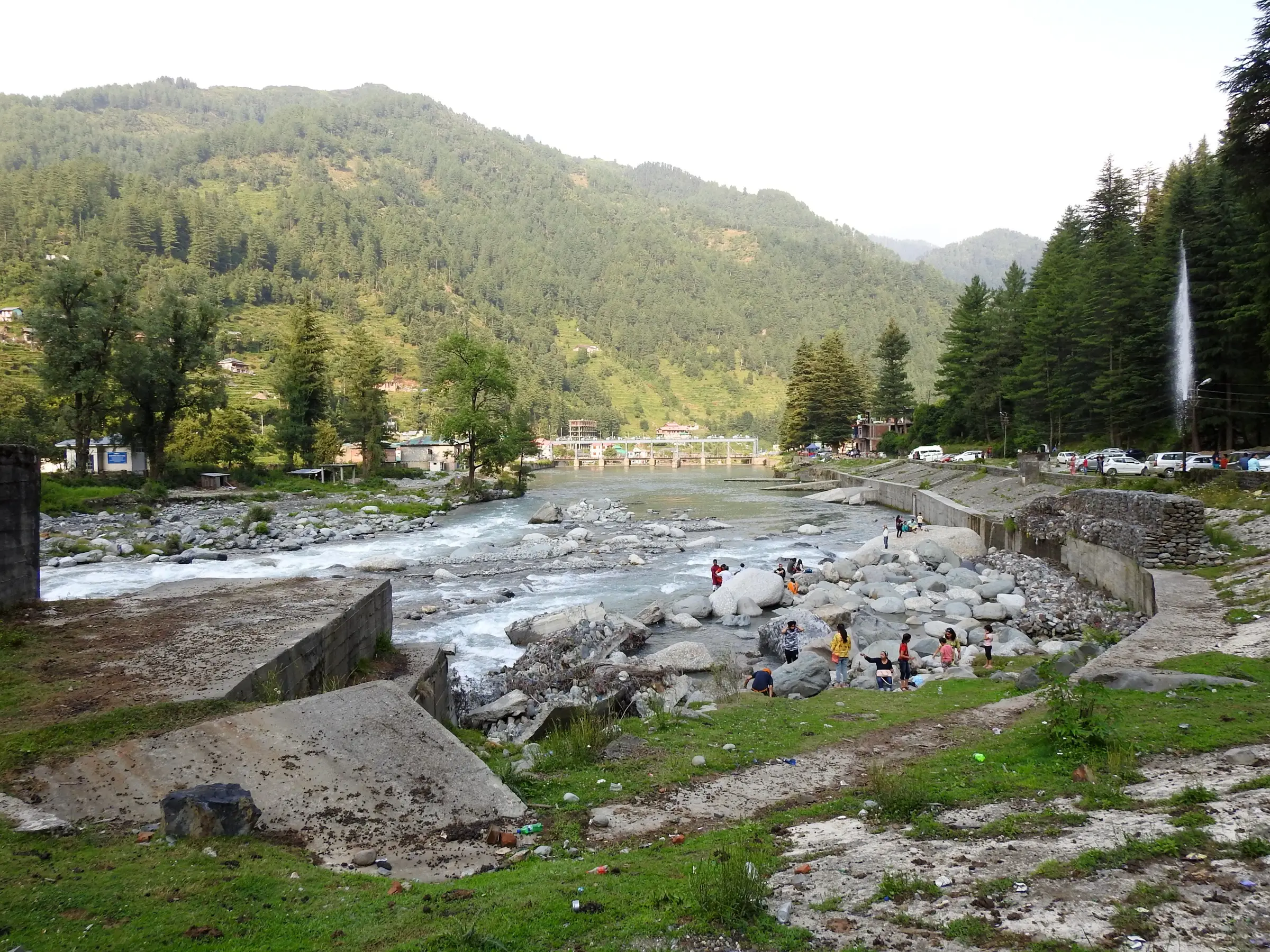 The Uhl river and wooded hills at Barot in Mandi district, near the Chuhar Valley start of the trek (not the trail itself)