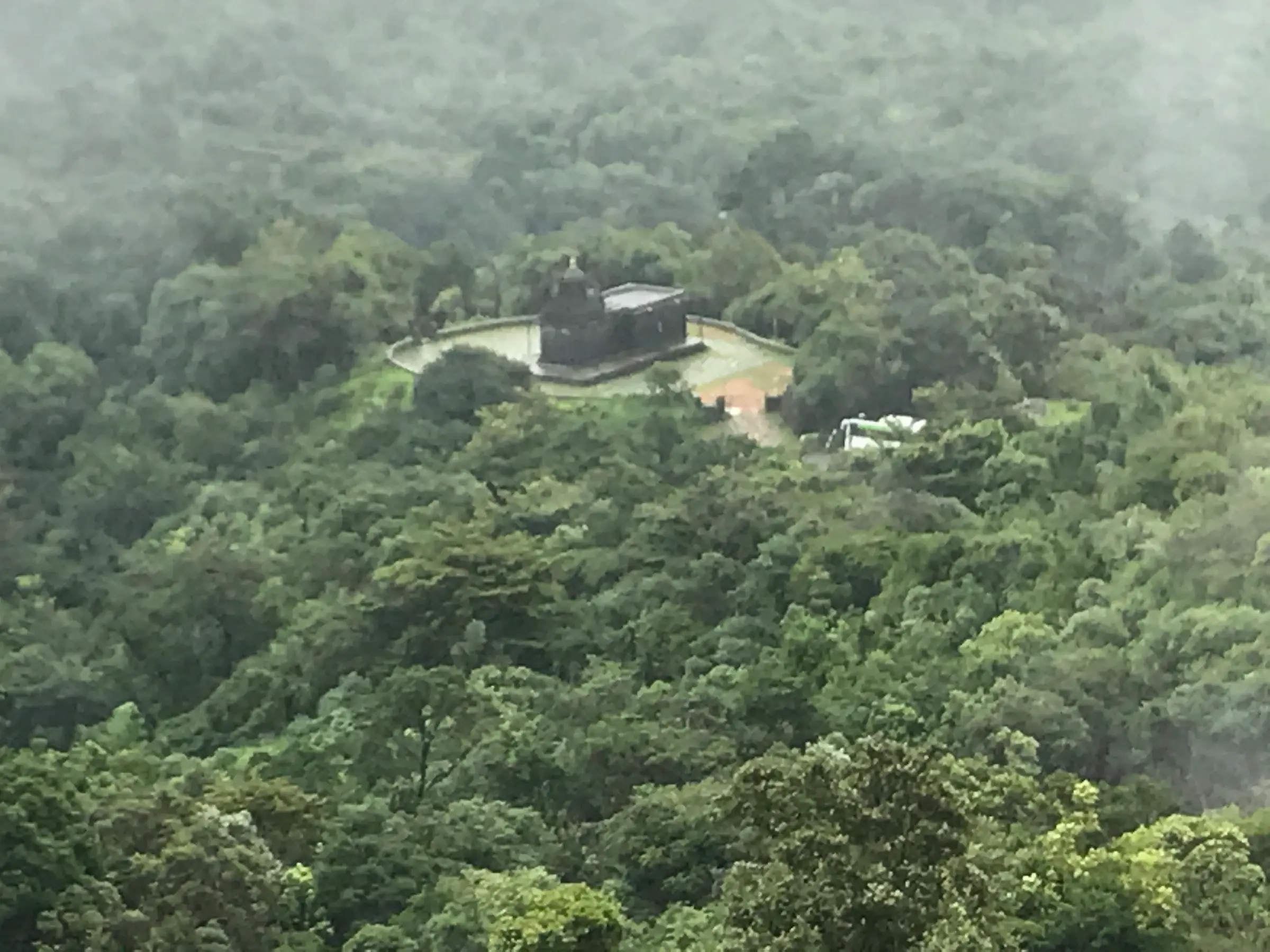The old Bettada Bhairaveshwara temple in the Western Ghats forest, where the walk to Jenukal Gudda begins