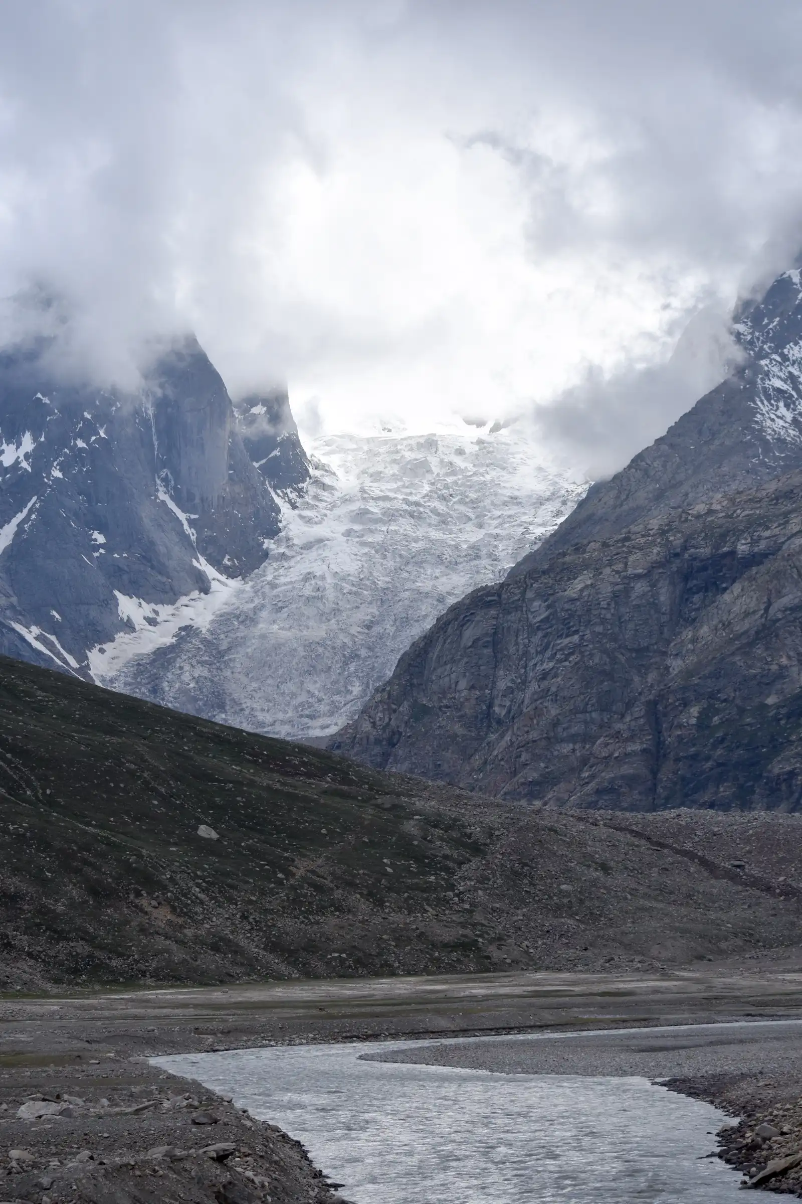 Bara Shigri glacier above the Chandra river between Batal and Chhatru in Lahaul, the valley the trek descends into