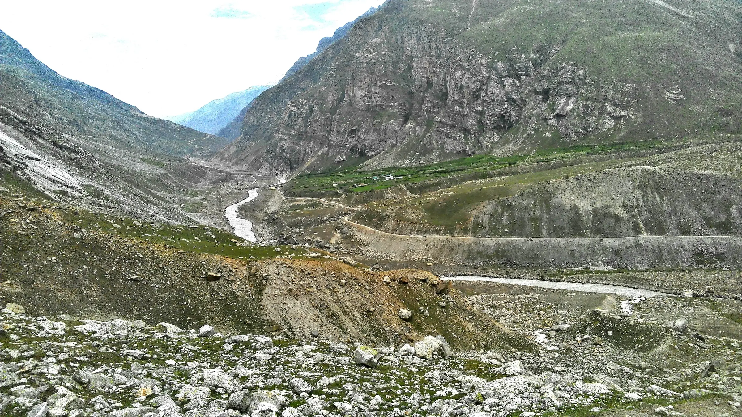 Barren Lahaul valley and the road at Chatru seen from Shea Goru