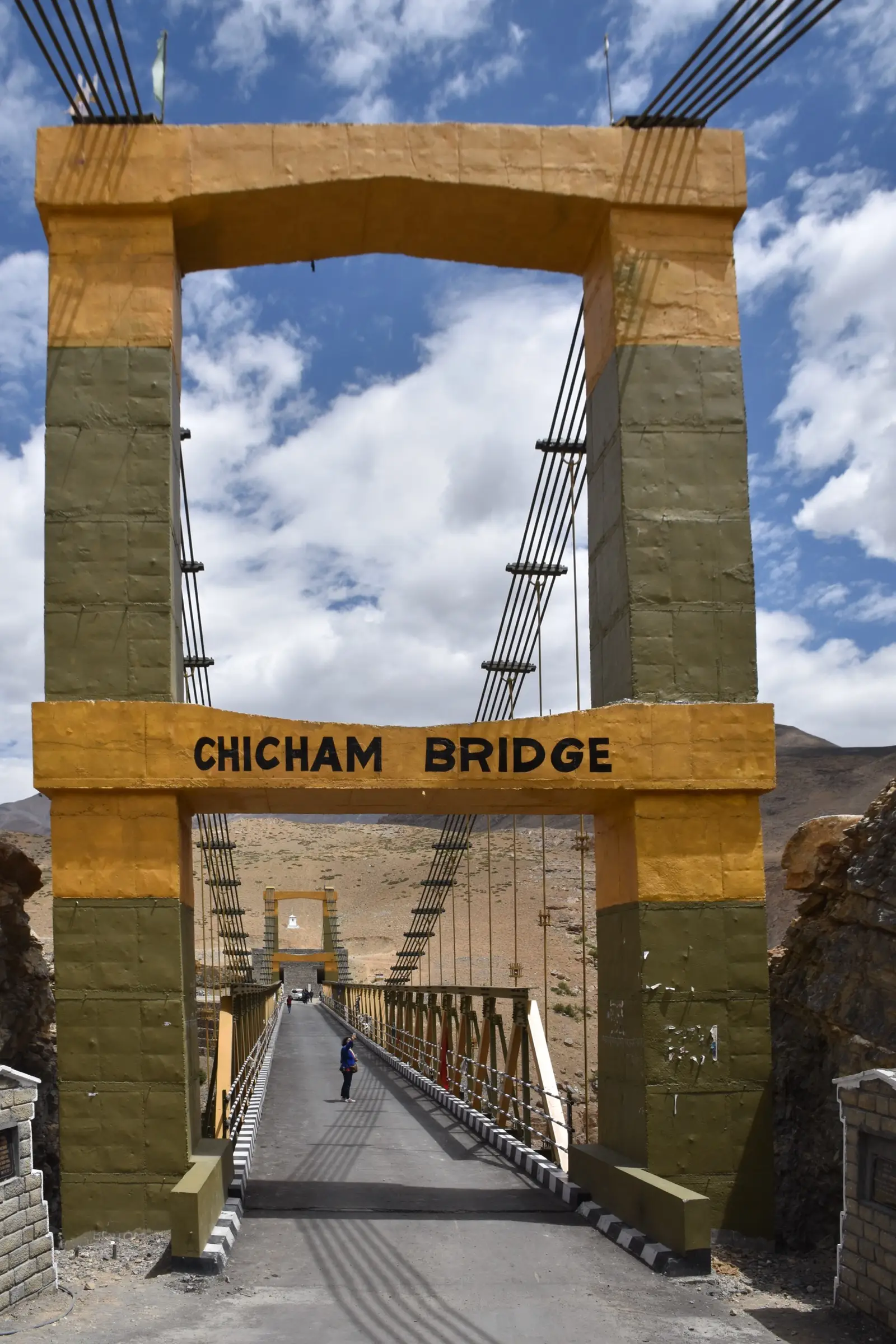 Chicham bridge spanning a deep gorge in Spiti, near the start of the Parang La trek