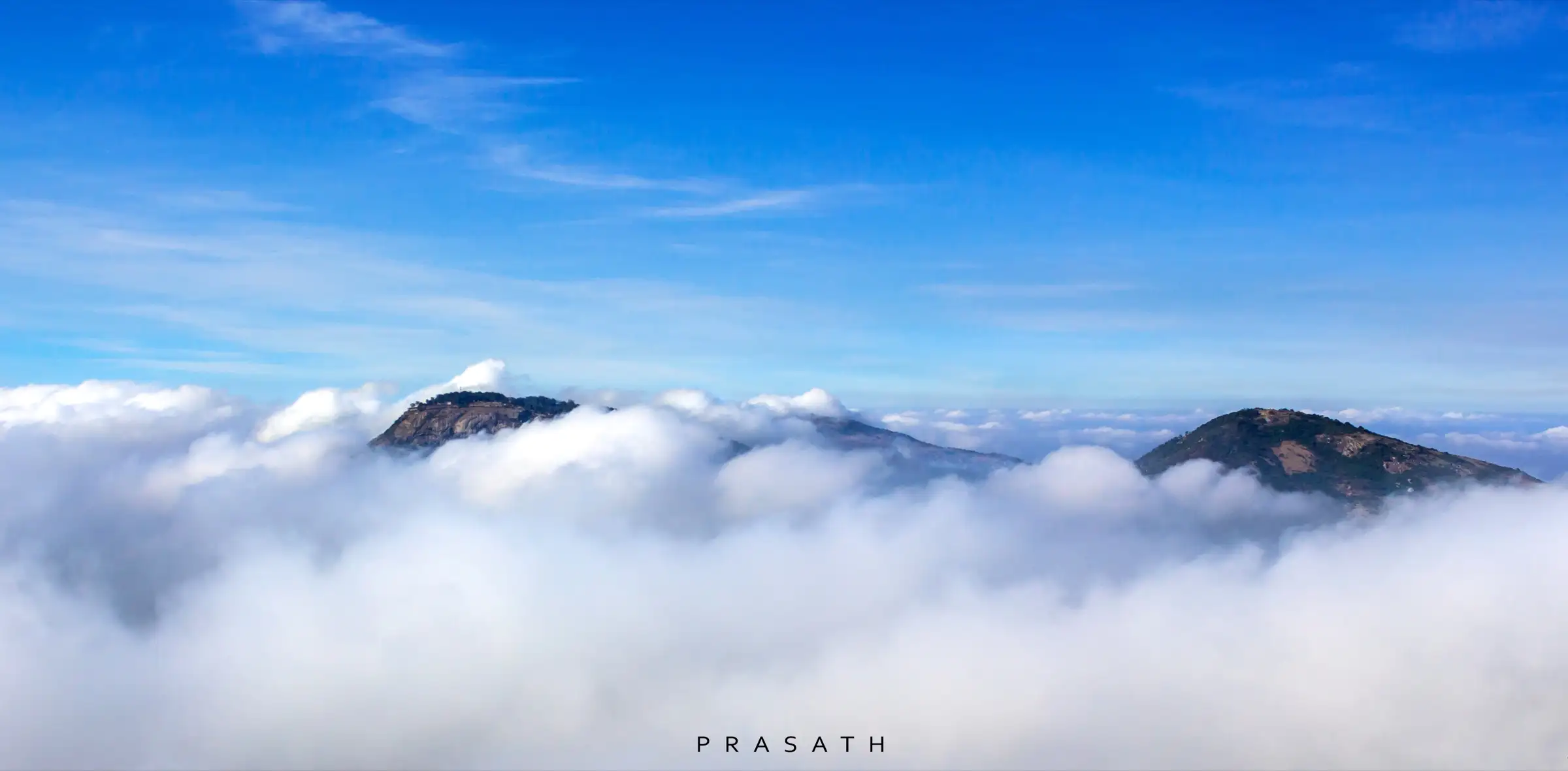 Hilltops of the Nandi range rising out of a sea of morning cloud near Chikkaballapur, the area around the Harihara Betta trek