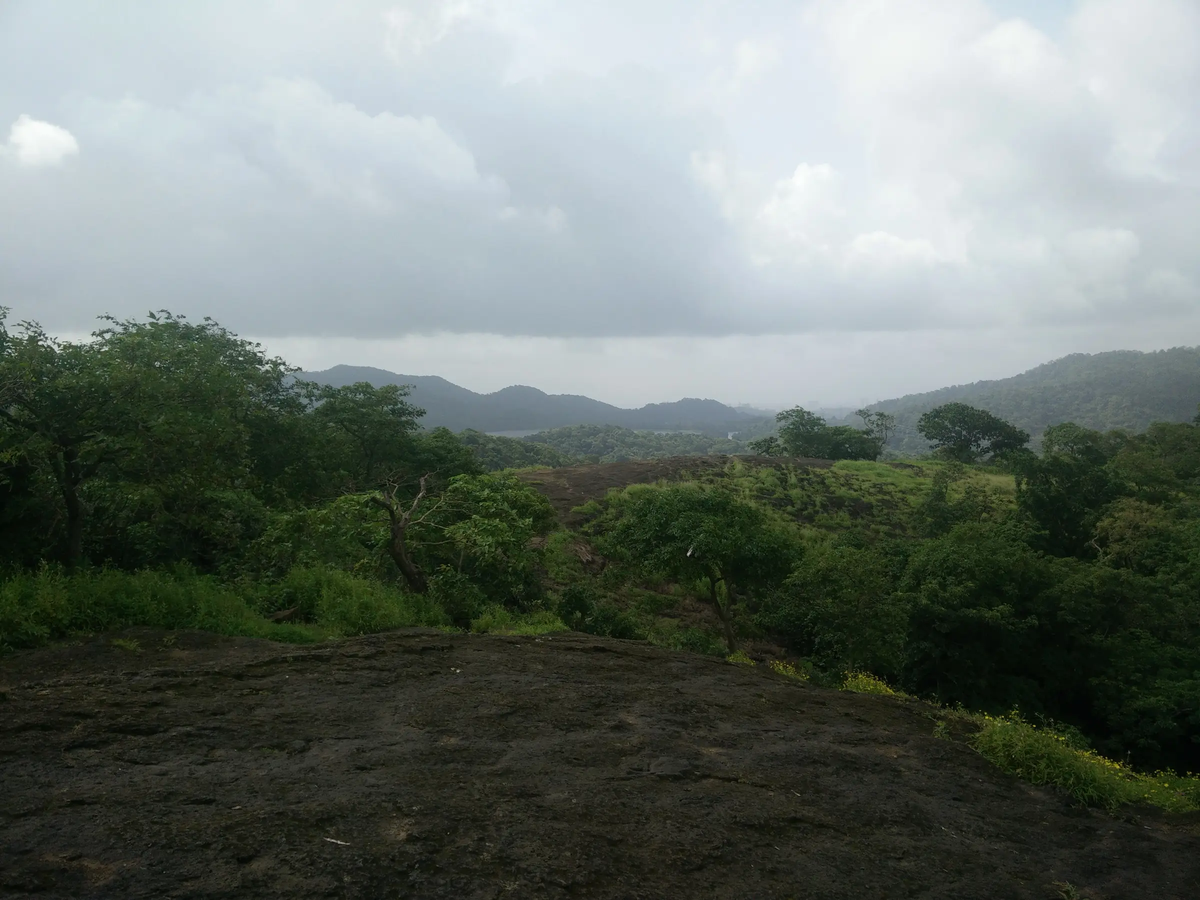 View over forested hills of Sanjay Gandhi National Park to Tulsi Lake, one of the lakes seen from the Jambulmal trail (not taken from the summit)